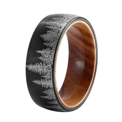 8mm Black Tungsten Forest Ring with Olive Wood Liner
