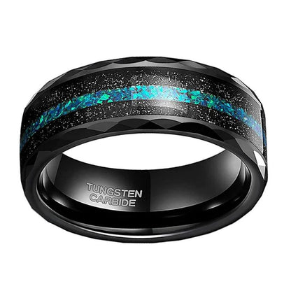 Black tungsten carbide ring with blue inlay 