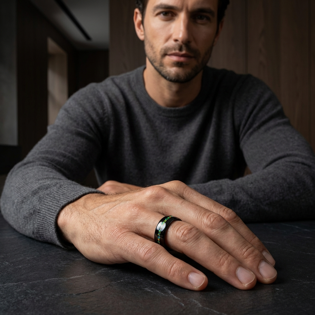 8mm Black Opal Dome Tungsten Carbide Ring