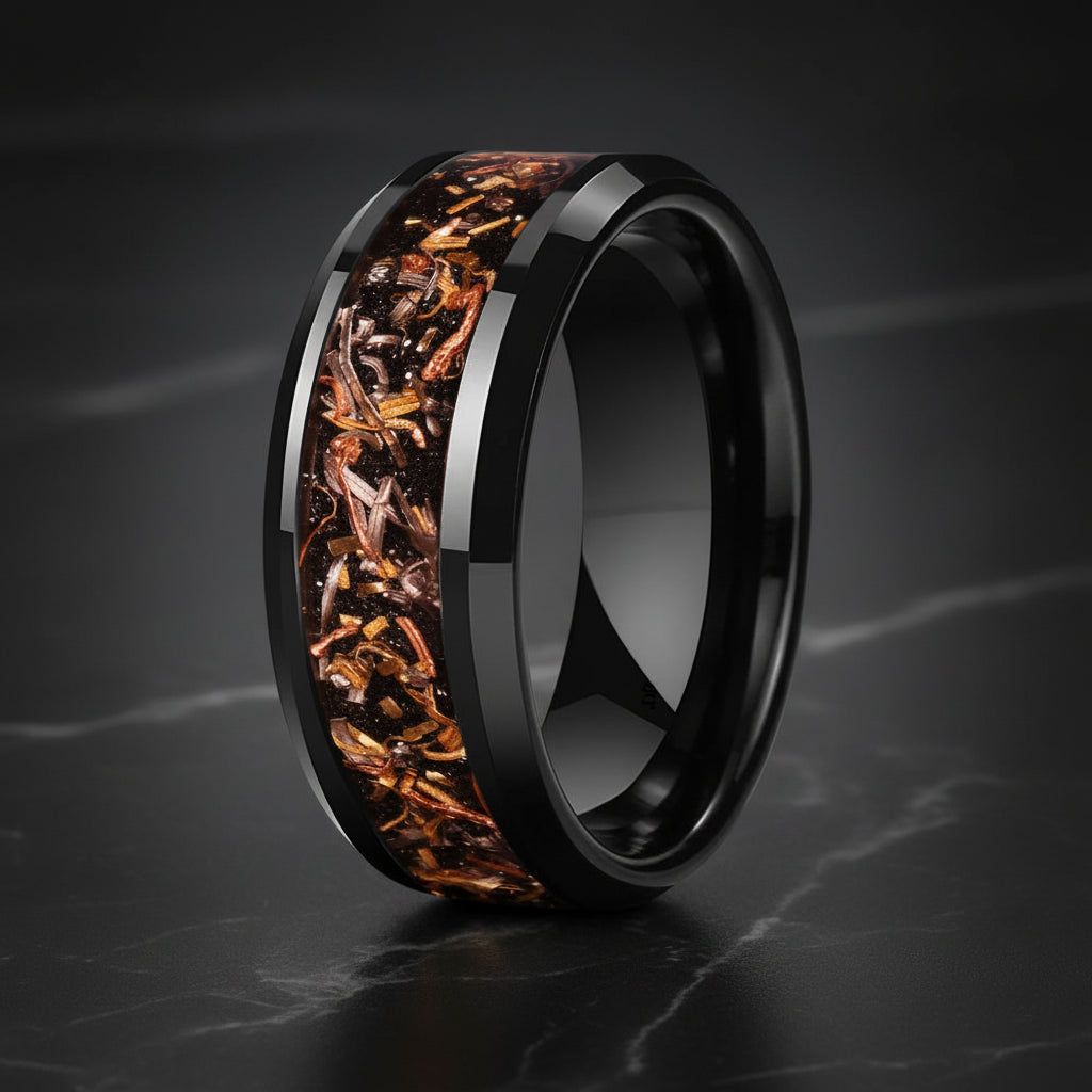 8mm Black Sand Copper Steel Foil Tungsten Ring