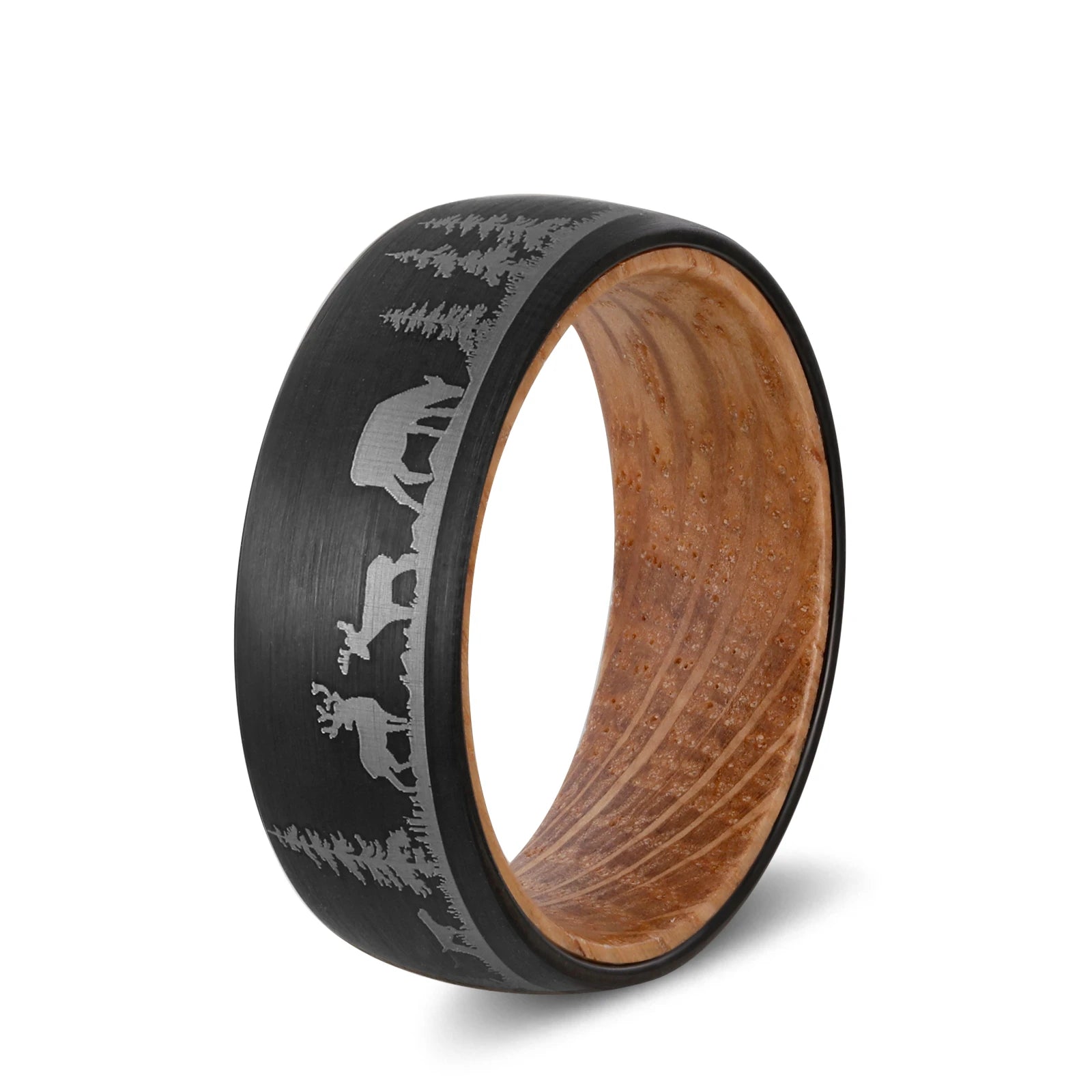 8mm Black Tungsten Wood Ring with Laser Forest Inlay