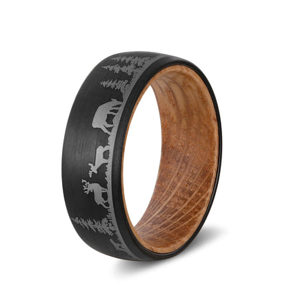 8mm Black Tungsten Wood Ring with Laser Forest Inlay