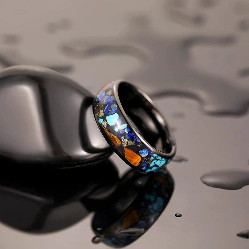 8mm Black Tungsten Galaxy Opal Ring