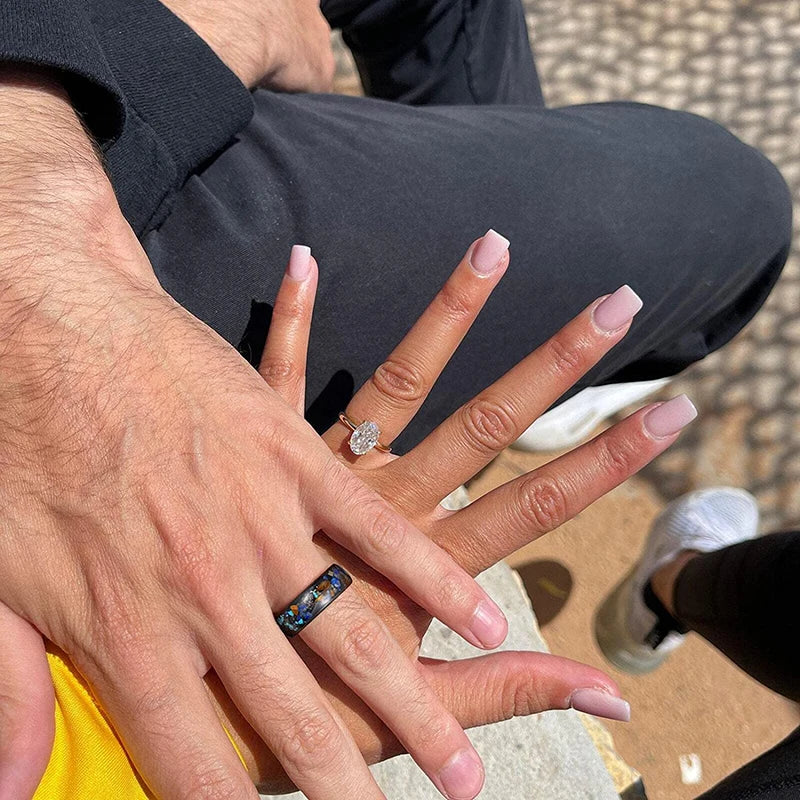 8mm Black Tungsten Galaxy Opal Ring