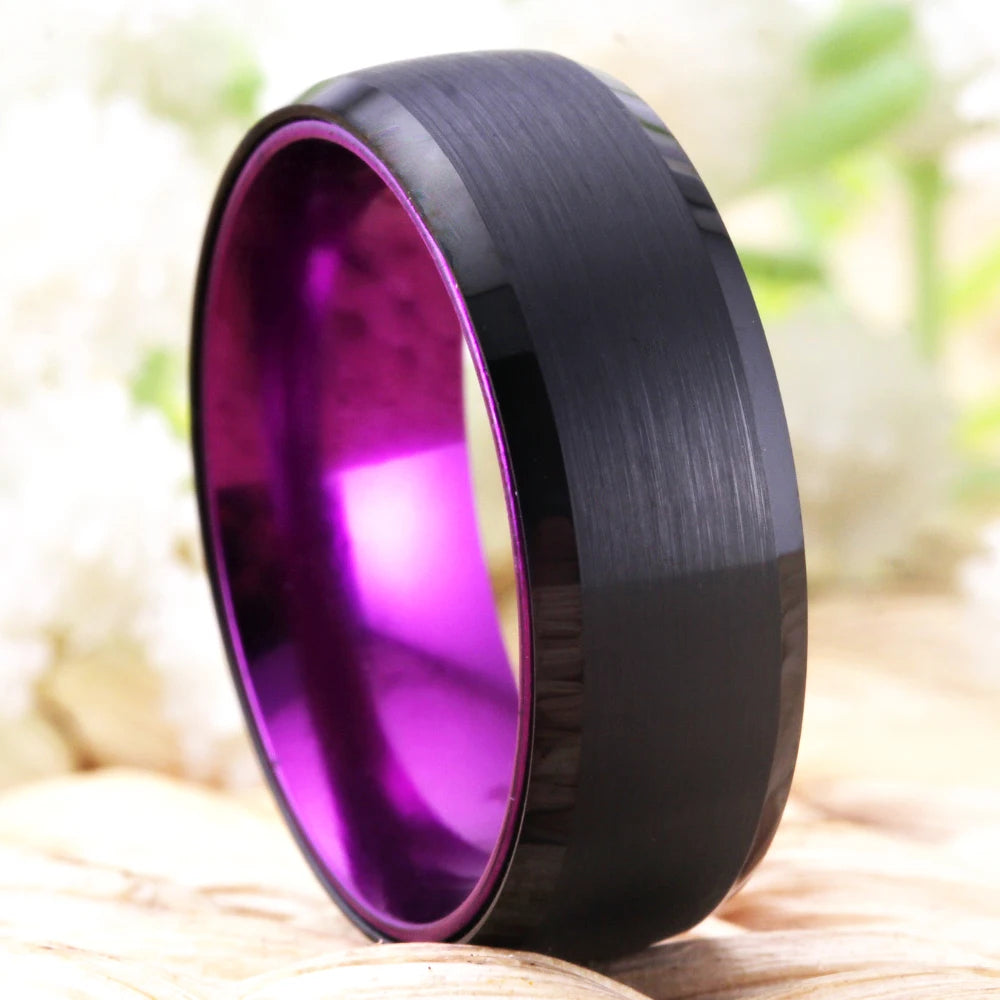 8mm Black with Purple Tungsten Ring