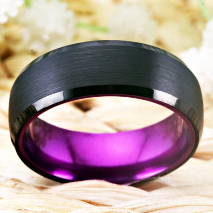 8mm Black with Purple Tungsten Ring