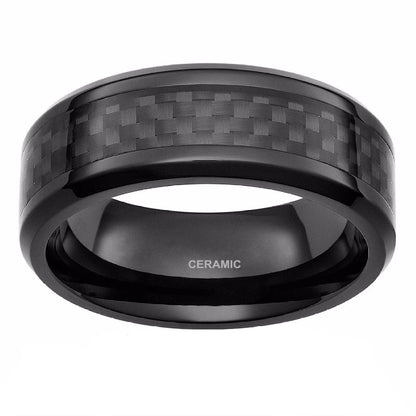 8mm Black Ceramic Ring – Carbon Fiber Inlay