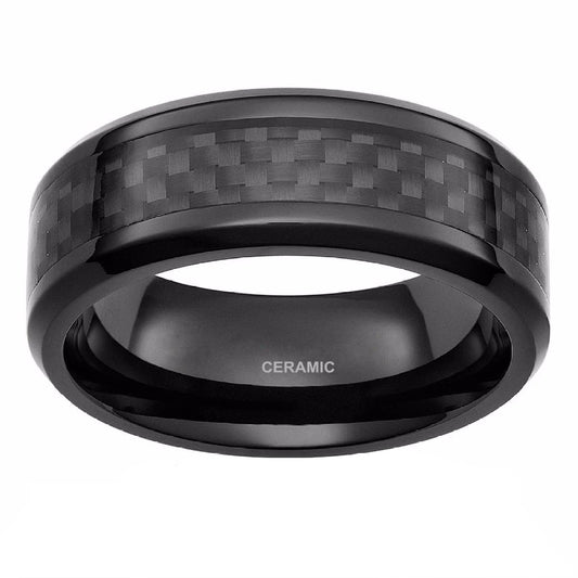 8mm Black Ceramic Ring – Carbon Fiber Inlay