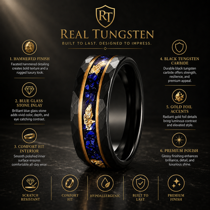 Black Hammered Tungsten Ring