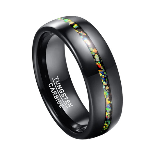 8mm Black Opal Dome Tungsten Carbide Ring