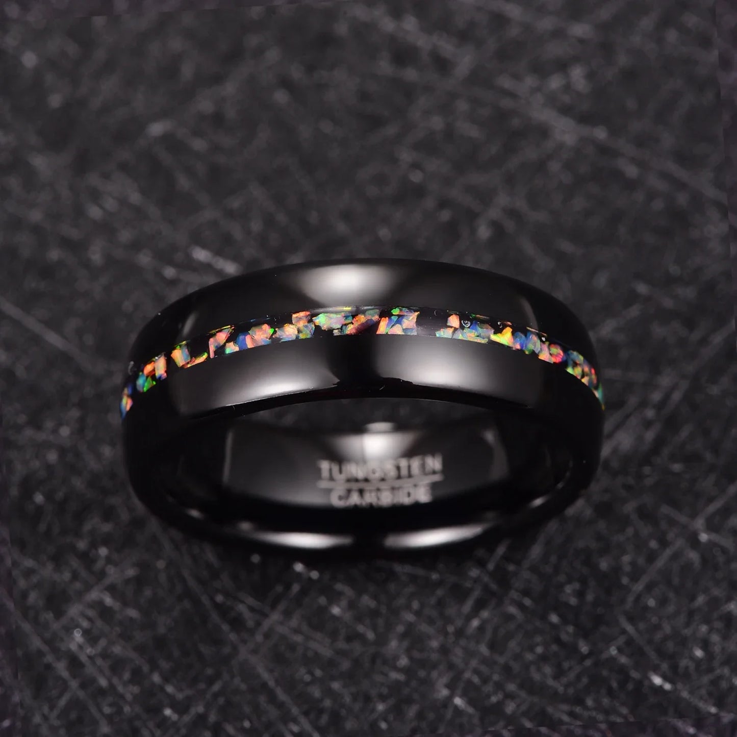 8mm Black Opal Dome Tungsten Carbide Ring