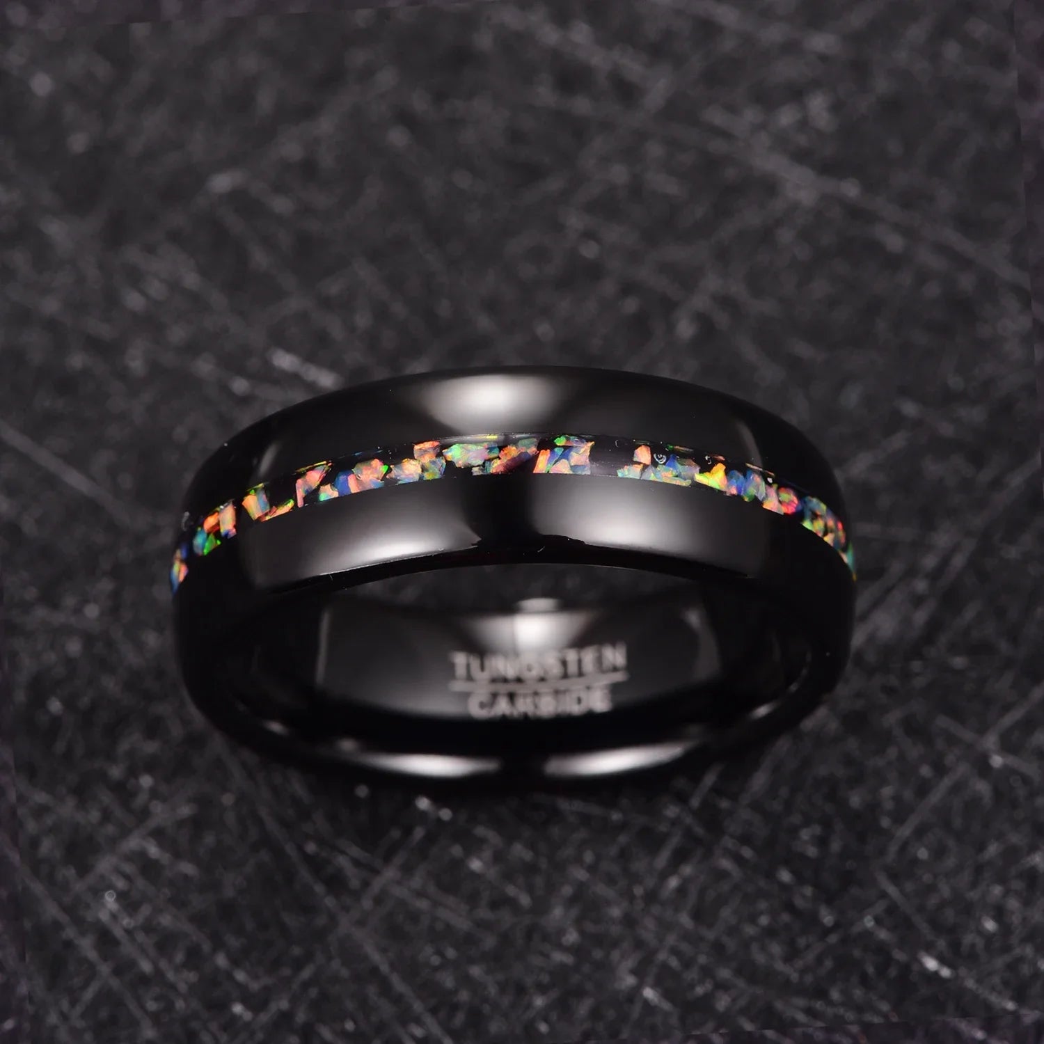 8mm Black Opal Dome Tungsten Carbide Ring