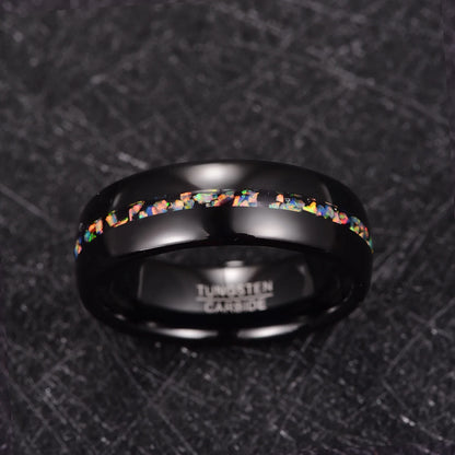8mm Black Opal Dome Tungsten Carbide Ring