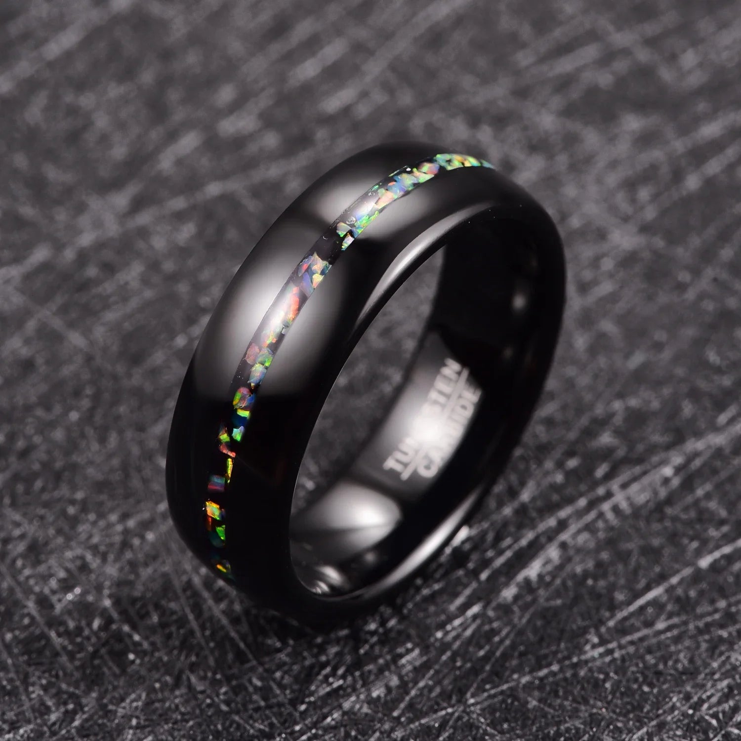8mm Black Opal Dome Tungsten Carbide Ring