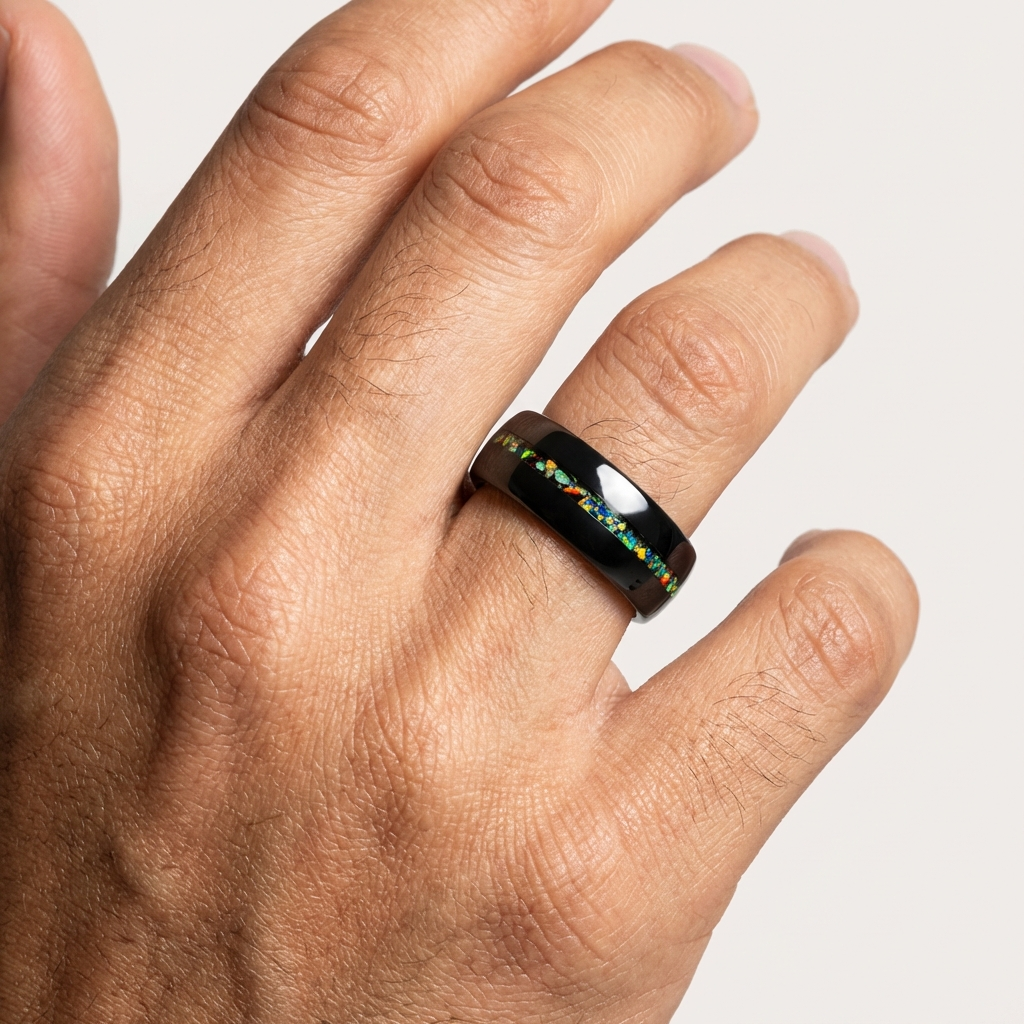 8mm Black Opal Dome Tungsten Carbide Ring