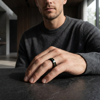 8mm Black Opal Dome Tungsten Carbide Ring