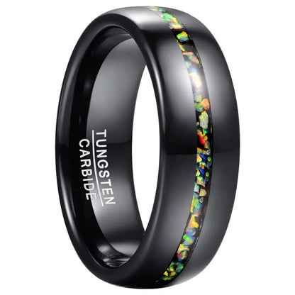 8mm Black Opal Dome Tungsten Carbide Ring