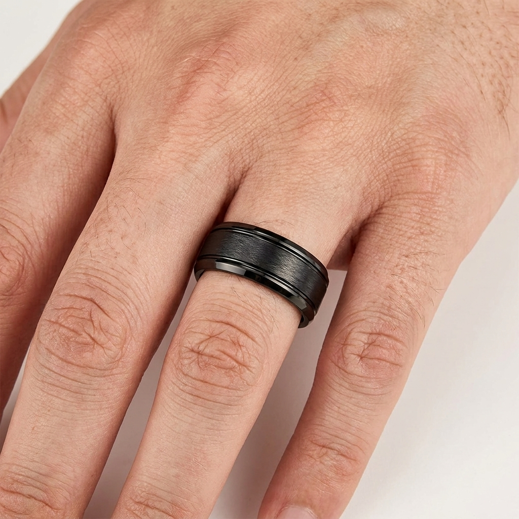 8mm Black Tungsten Carbide Ring for Men