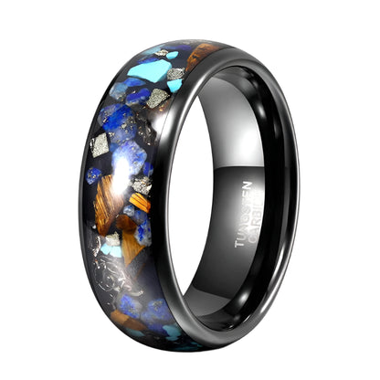 8mm Black Tungsten Galaxy Opal Ring