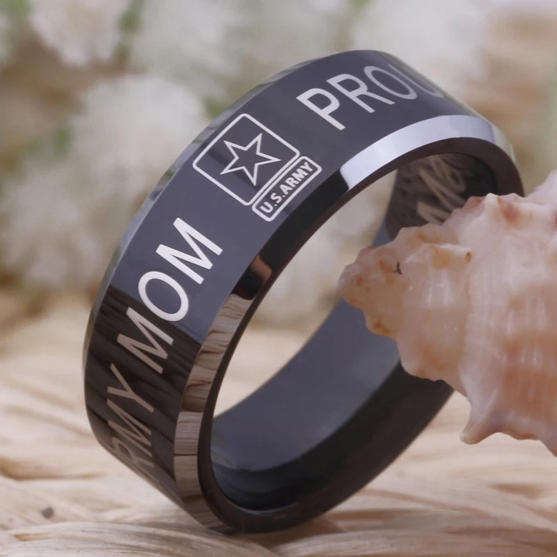 8mm Black Tungsten Ring – Proud Army Mom Design