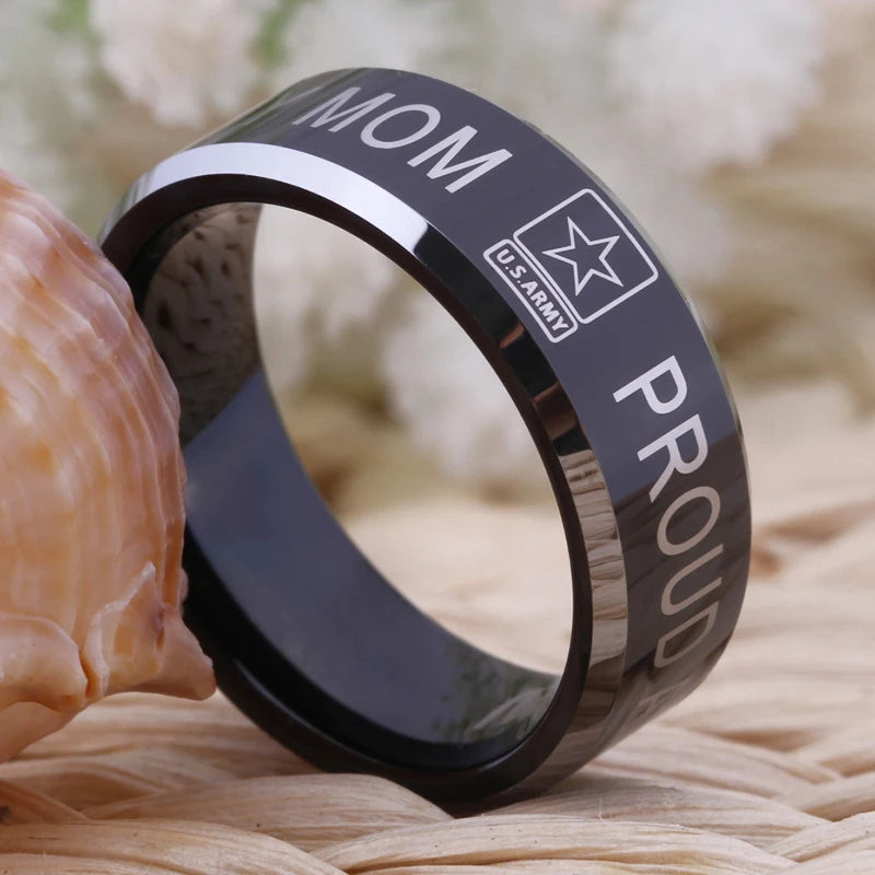 8mm Black Tungsten Ring – Proud Army Mom Design