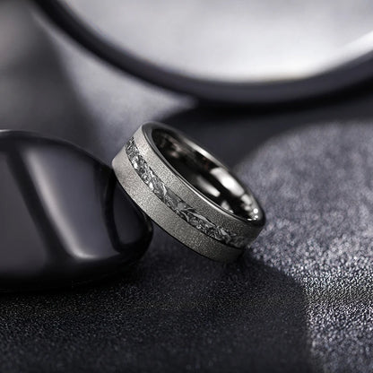 8mm Black Tungsten Ring – Sanded Finish with Zircon