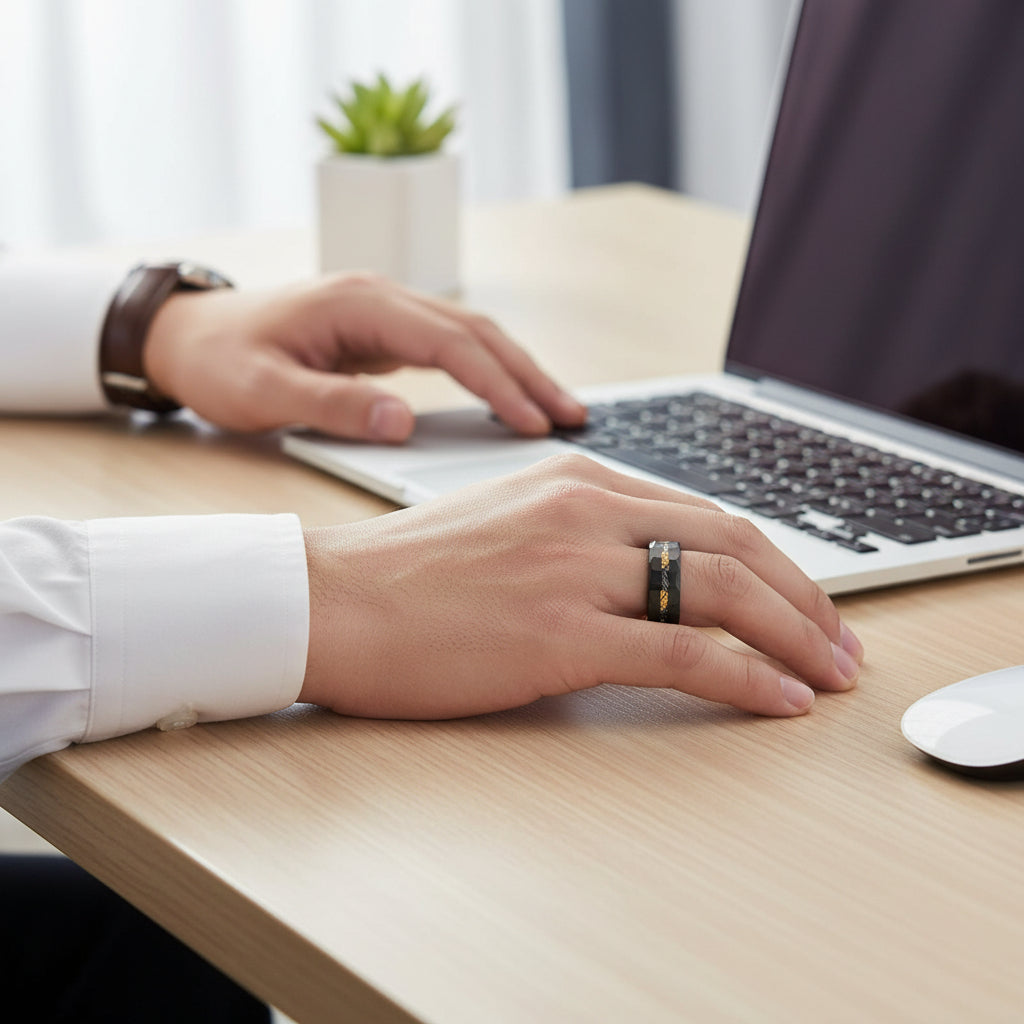 8mm Black Tungsten Carbide Ring for Men