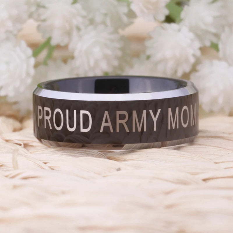 8mm Black Tungsten Ring – Proud Army Mom Design