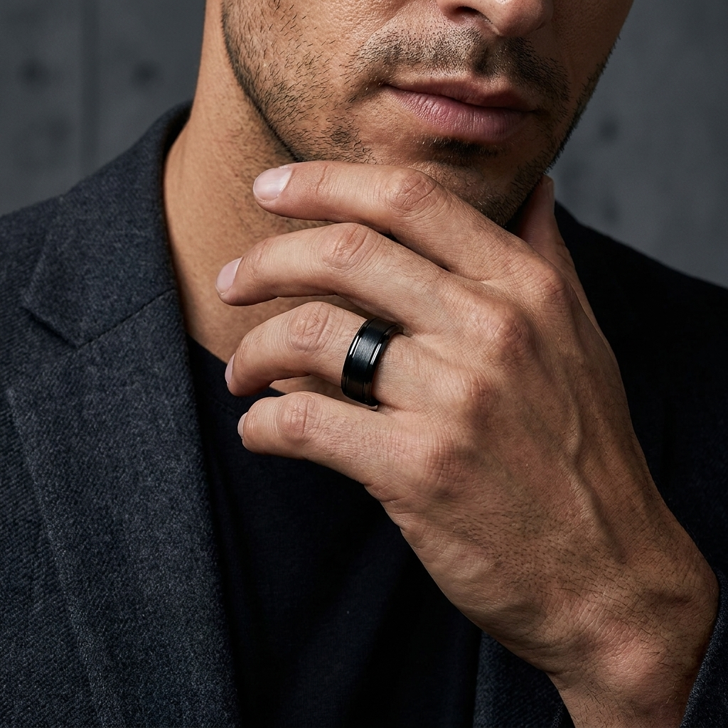 8mm Black Tungsten Carbide Ring for Men