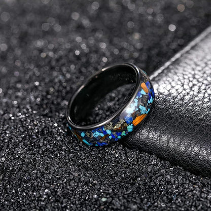 8mm Black Tungsten Galaxy Opal Ring