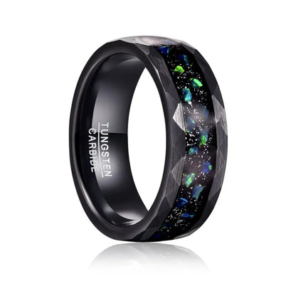 8mm Black Tungsten Ring – Green Crushed Opal Inlay