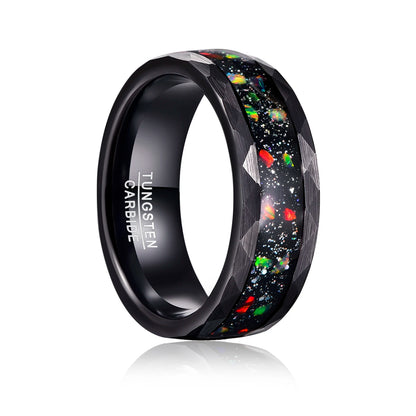 8mm Black Tungsten Ring – Green Crushed Opal Inlay