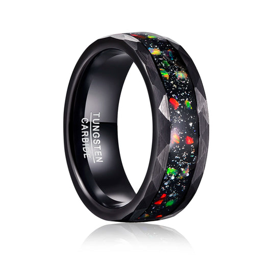 8mm Black Tungsten Ring – Green Crushed Opal Inlay