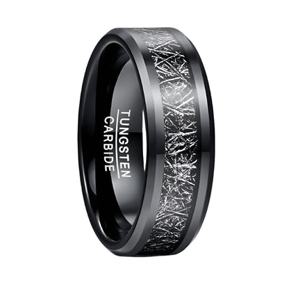 8mm Black Tungsten Ring – Meteorite & Carbon Fiber Inlay