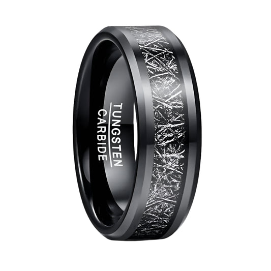 8mm Black Tungsten Ring – Meteorite & Carbon Fiber Inlay