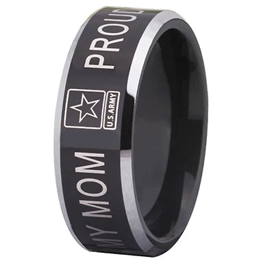 8mm Black Tungsten Ring – Proud Army Mom Design