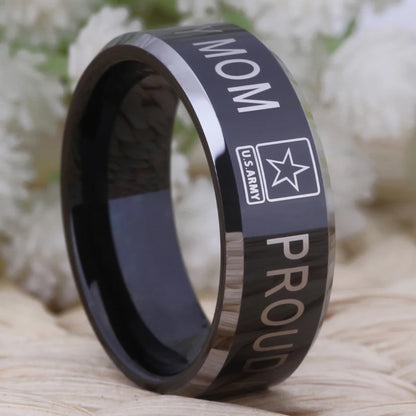 8mm Black Tungsten Ring – Proud Army Mom Design
