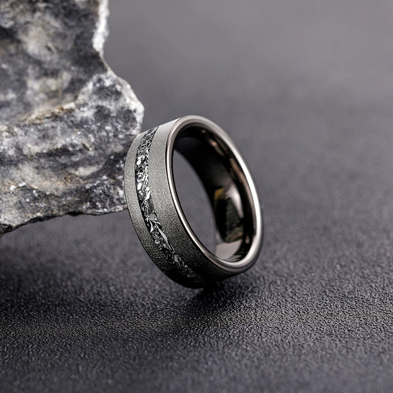 8mm Black Tungsten Ring – Sanded Finish with Zircon