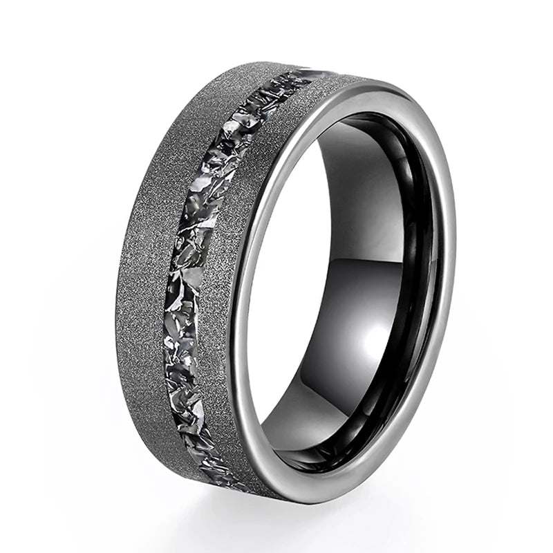 8mm Black Tungsten Ring – Sanded Finish with Zircon