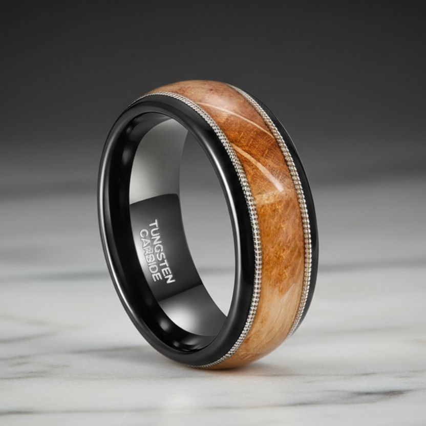 8mm_Black_Tungsten_Ring_with_Wood_Guitar_String_Inlay