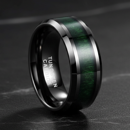 8mm Black Tungsten Ring with Green Wood Inlay - RealTungsten