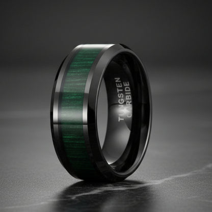 .8mm_Black_Tungsten_Ring_with_Green_Wood_Inlay