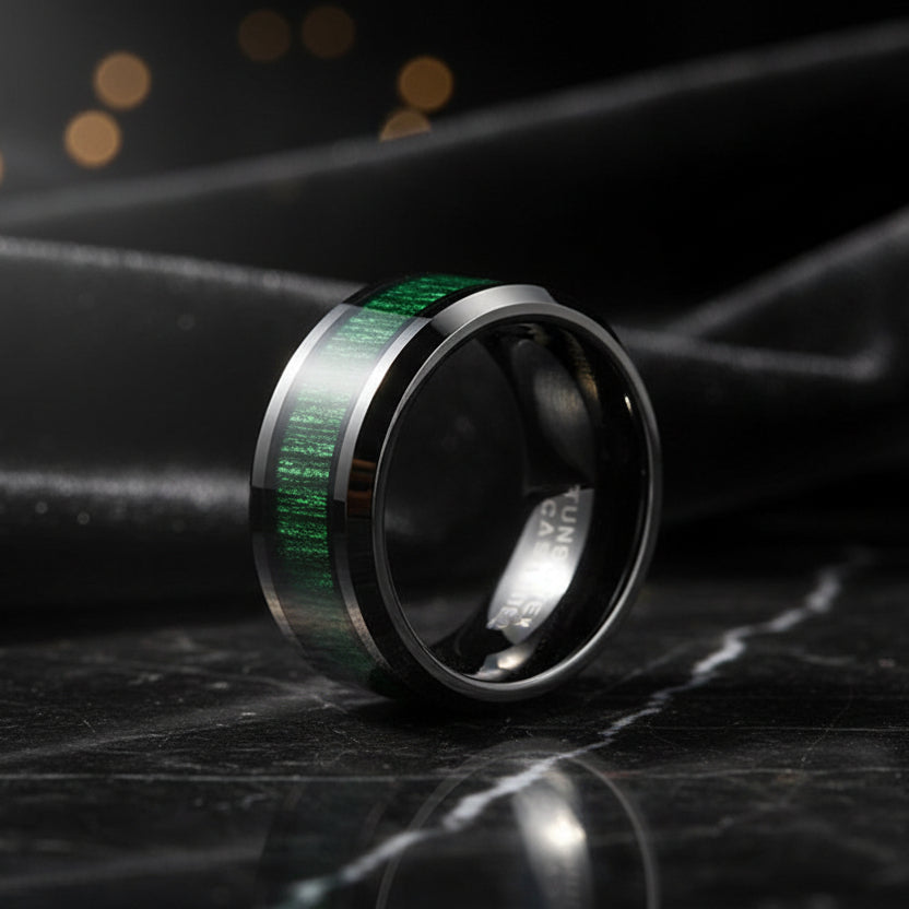 .8mm_Black_Tungsten_Ring_with_Green_Wood_Inlay