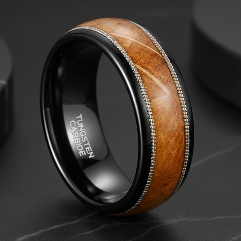 8mm_Black_Tungsten_Ring_with_Wood_Guitar_String_Inlay