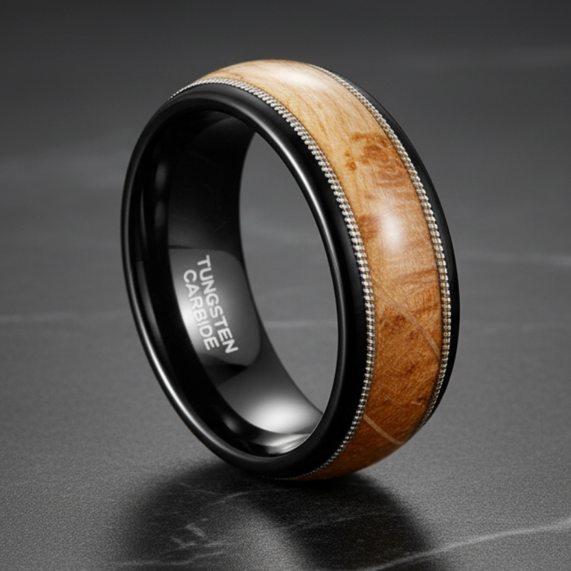 8mm_Black_Tungsten_Ring_with_Wood_Guitar_String_Inlay