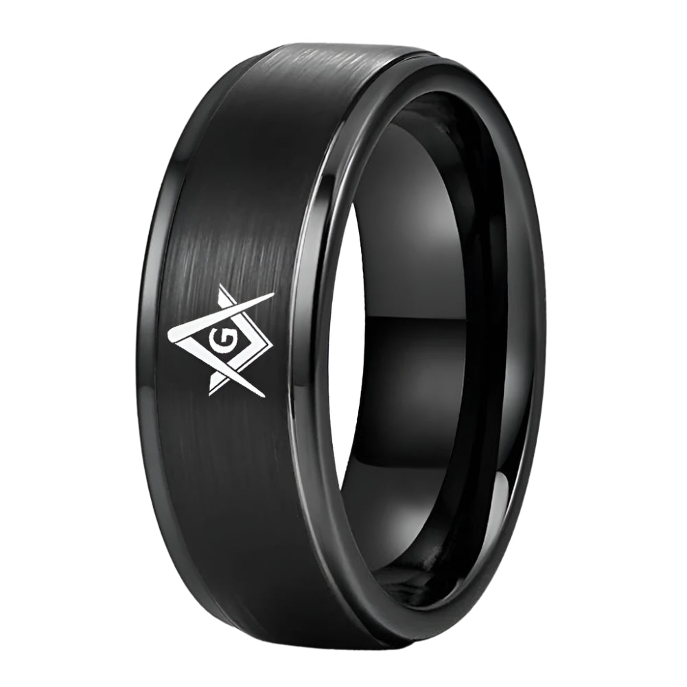 8mm Black Tungsten Steel Masonic Ring