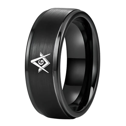 8mm Black Tungsten Steel Masonic Ring