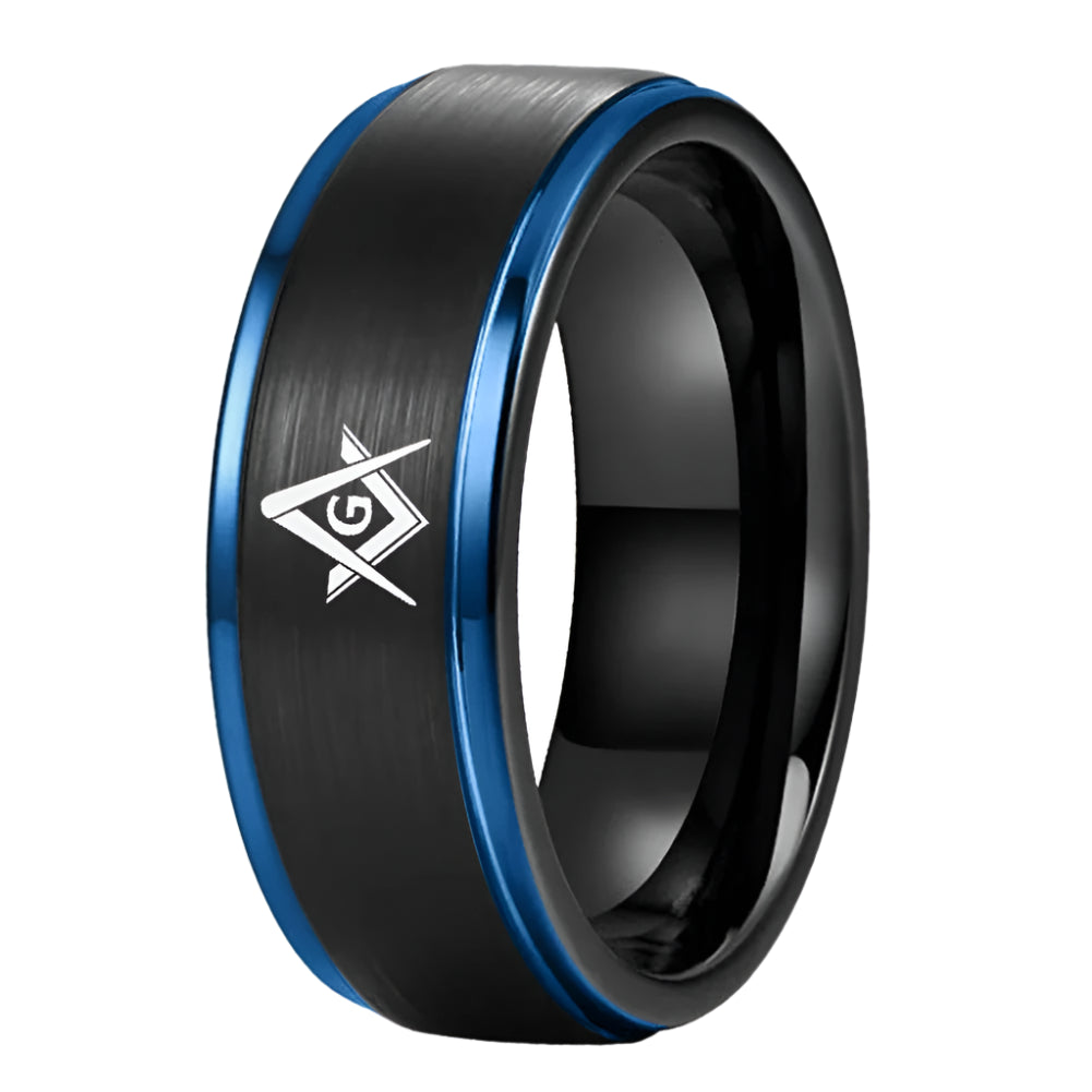 8mm Black Tungsten Steel Masonic Ring
