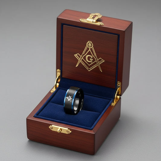 8mm Black Tungsten Steel Masonic Ring