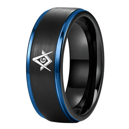 8mm Black Tungsten Steel Masonic Ring